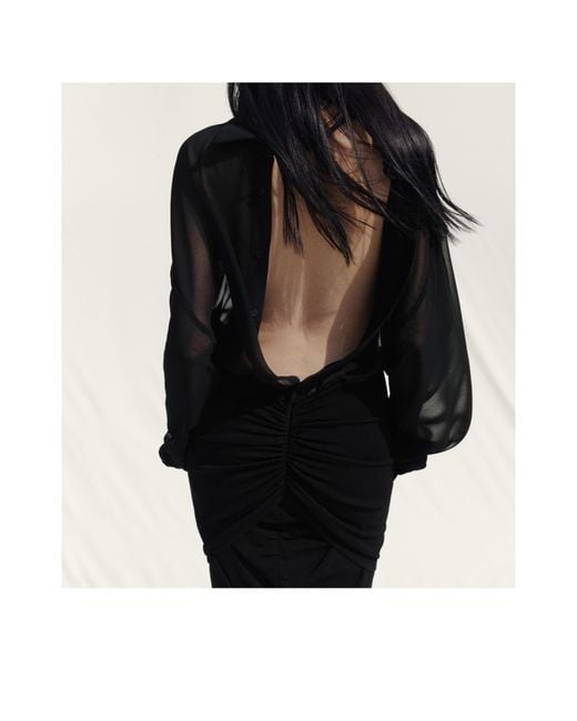 Jacquemus Black Siroco Ruched Sheer-Panel Midi Dress