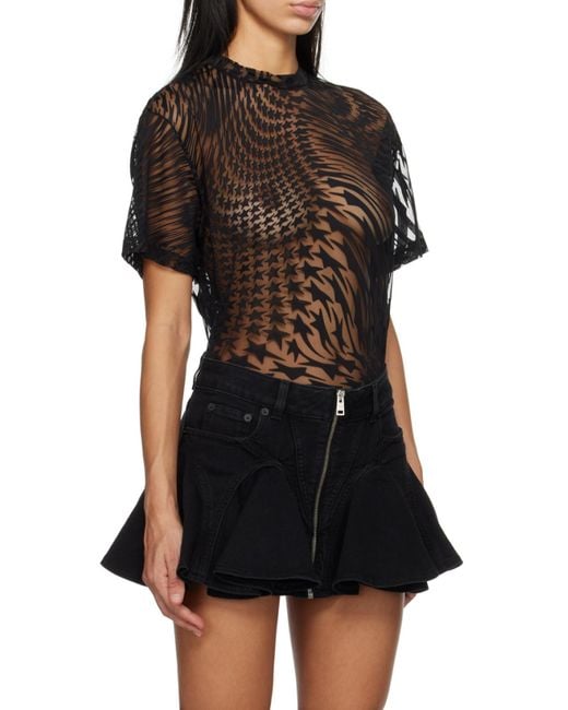 Mugler Black Flocked-Print T-Shirt for men