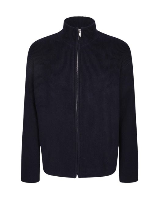 Soft Goat Blue Zip-Up High Collar Cardigan for men