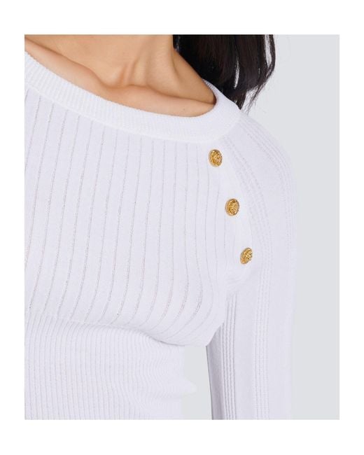 Balmain White Buttons Knit Top