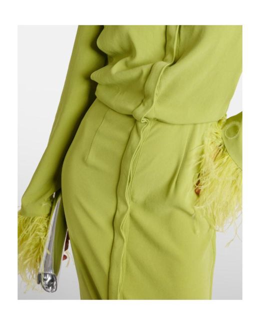 Roland Mouret Green Feather-Trimmed Crepe-Satin Shirt Dress