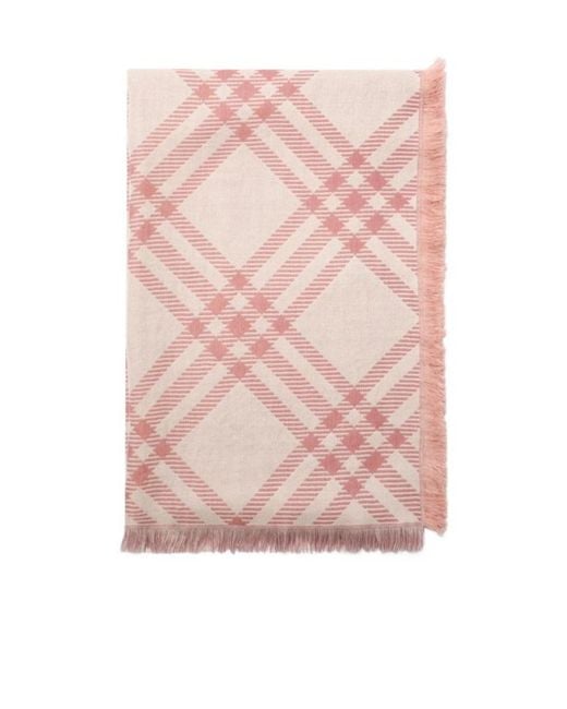 Burberry Pink Gradient Check Fringed Scarf