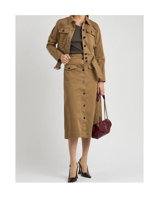Saint Laurent Natural Cotton-Twill Midi Skirt