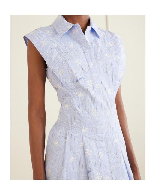 Jonathan Simkhai Blue Neri Embroidered Striped Cotton-Poplin Midi Dress