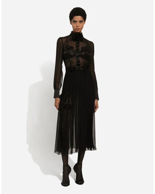 Dolce & Gabbana Black Chiffon Shirt Dress