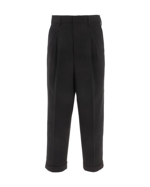 AMI Black Tapered Turn-Up Trousers for men