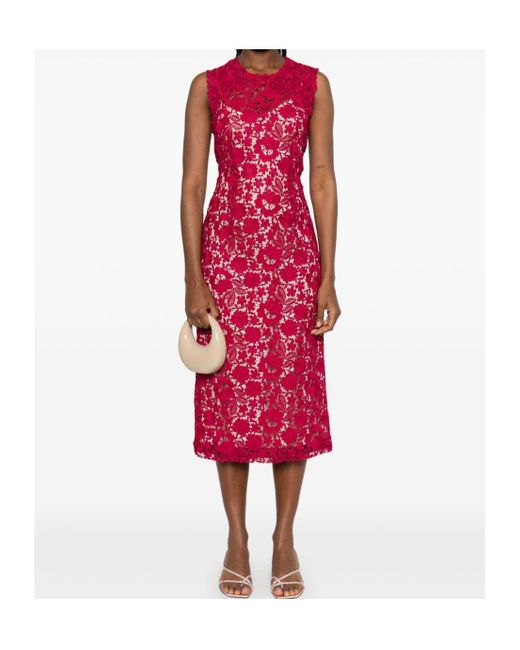 P.A.R.O.S.H. Red P.A.R.O..H. Peonia Floral Lace Midi Dress