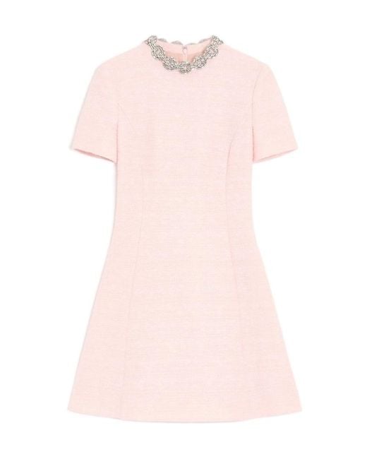 Valentino Pink Embroidered Tweed Short Dress