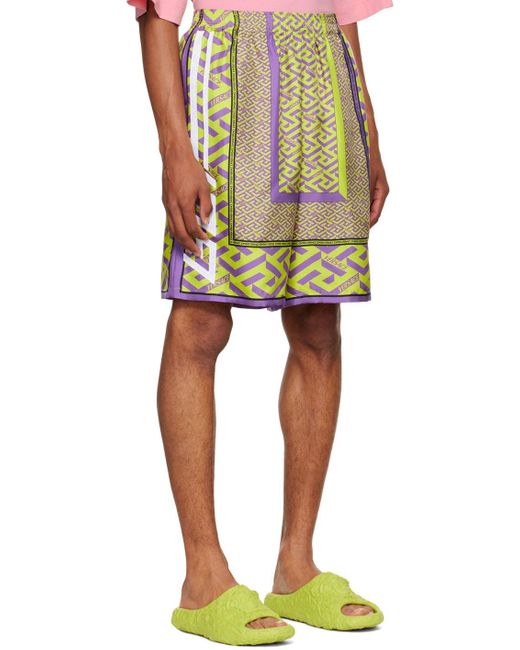 Versace Multicolor Greca Pattern Logo Printed Shorts for men