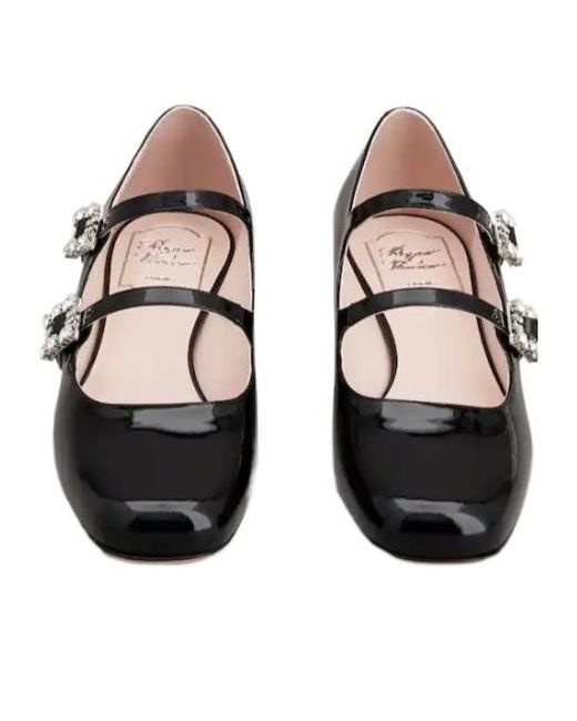 Roger Vivier Black Trés Vivier Strass Buckle Mini Babies Ballerinas