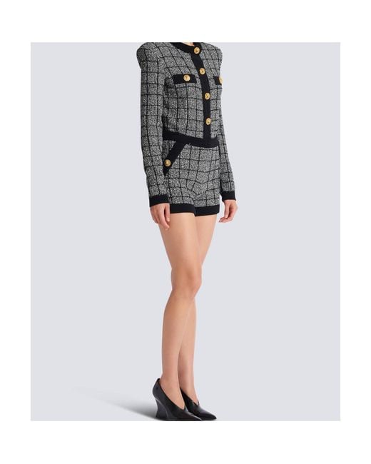 Balmain Gray Checked Tweed Shorts