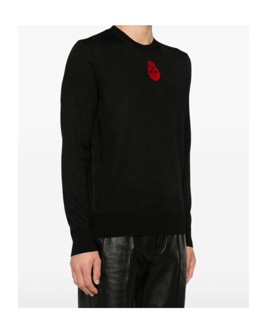 McQueen Black Skull Embroidered Knitted Jumper for men