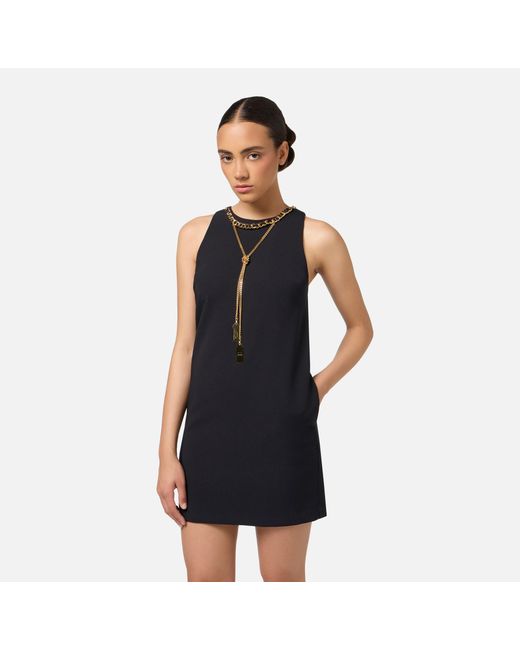 Elisabetta Franchi Black Embellished Crepe Boxy Mini Dress