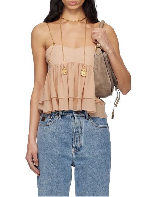 Chloé Blue Chloé Ruffled Spaghetti Strap Top