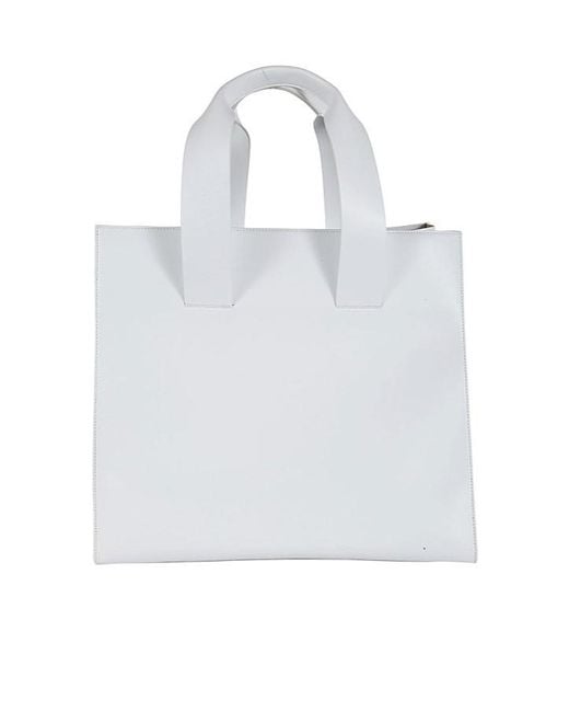 Quira White Logo Printed Top Handle Bag