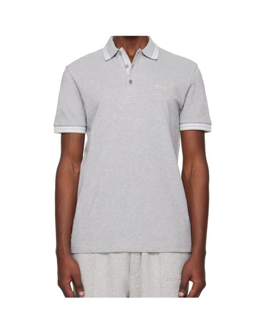 Boss White Striped-Collar Polo Shirt for men