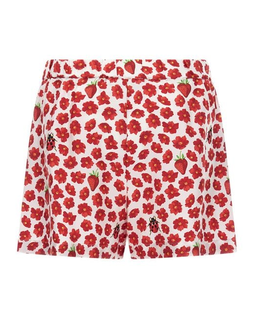 Versace Red Floral-Printed Elasticated Waistband Shorts
