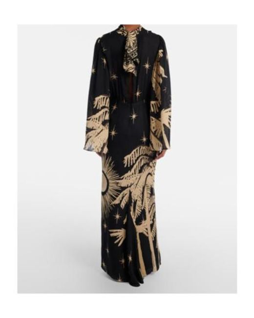 Johanna Ortiz Black Printed Silk Maxi Dress