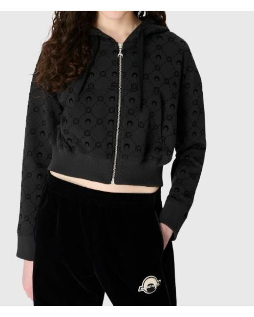 MARINE SERRE Black Moonogram Cropped Zipped Hoodie for men