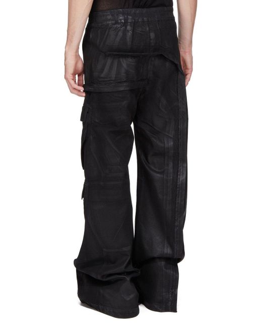 Rick Owens Black Hollywood Imbalanced Double Cargo Jumbo Belas Denim Cargo Pants for men