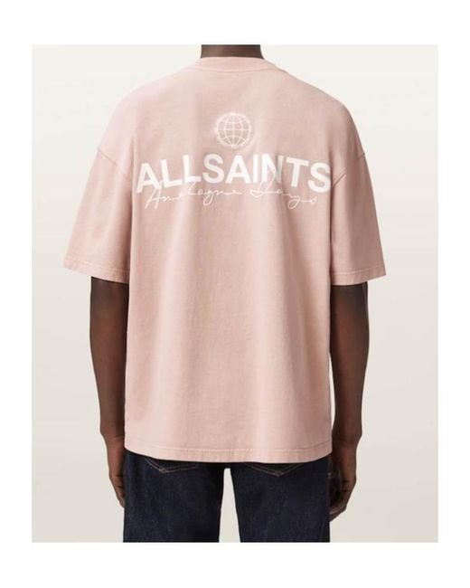 AllSaints Pink Emblem Short Sleeve Cotton T-Shirt for men