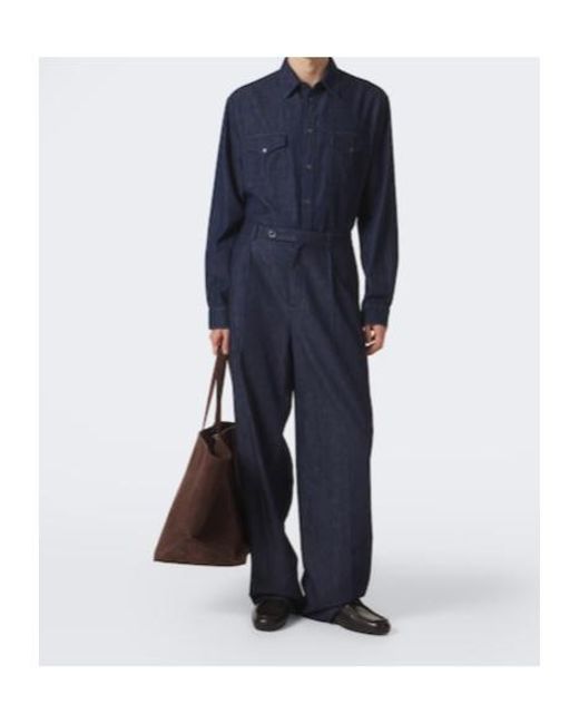 Jil Sander Blue Cotton Chambray Wide-Leg Pants for men