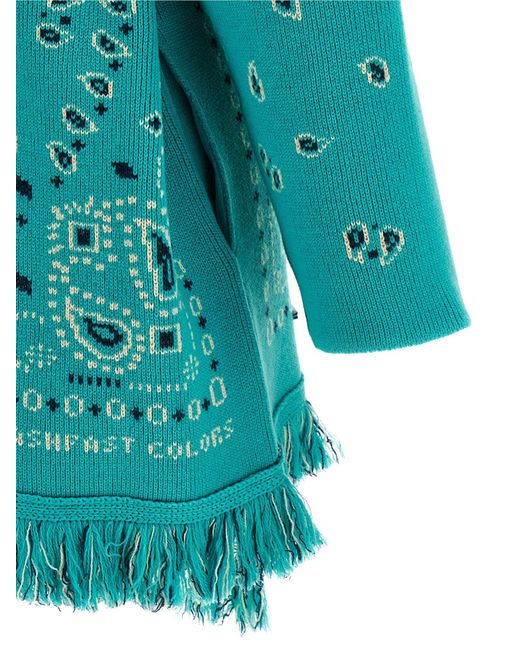 Alanui Blue Fringed Bandana Cardigan