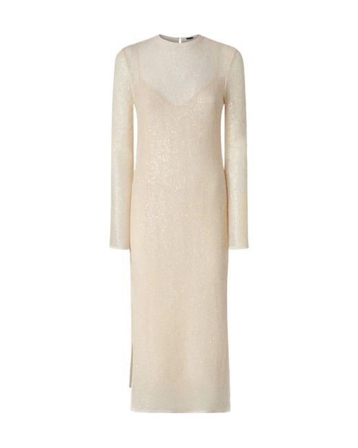 Pinko Natural Sequinned Long-Sleeve Maxi Dress
