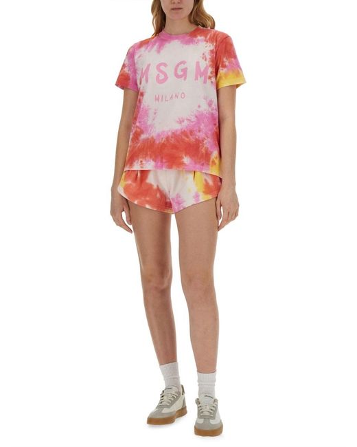 MSGM Pink Tie-Dyed Drawstring Bermuda Shorts