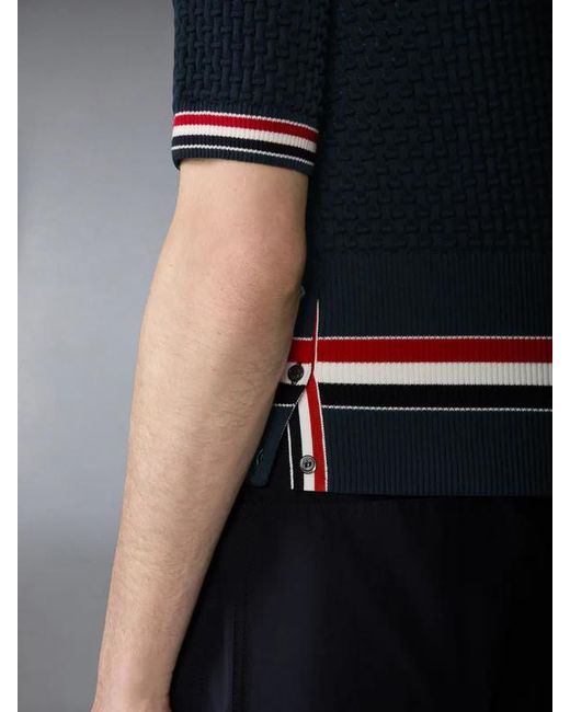 Thom Browne Blue Float Ripple Stitch Rwb Stripe Polo Shirt for men