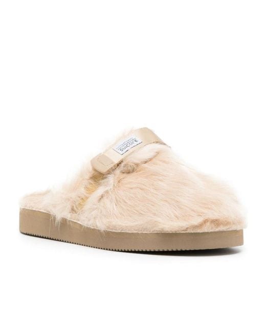 Suicoke Natural Zavo Zeu Logo Patch Flat Slippers