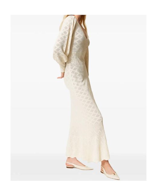 Twinset White Floral Knitted Maxi Dress