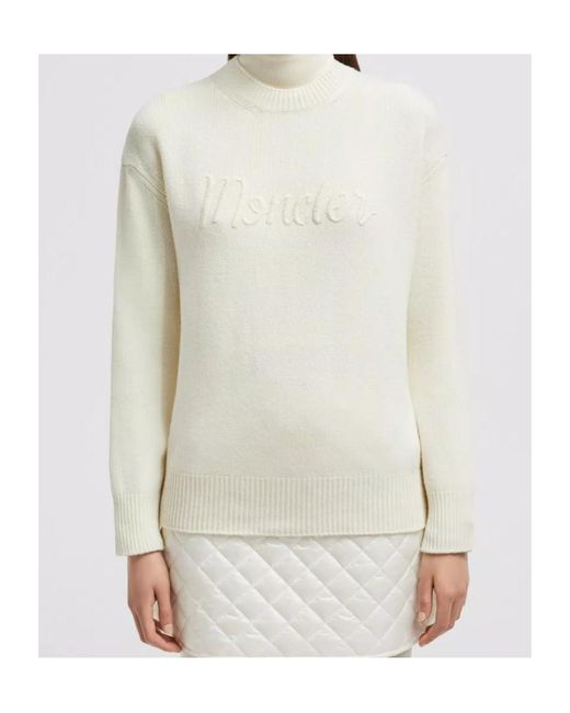 Moncler White Logo Embroidered Crewneck Jumper
