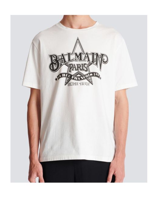 Balmain White Star T-Shirt for men