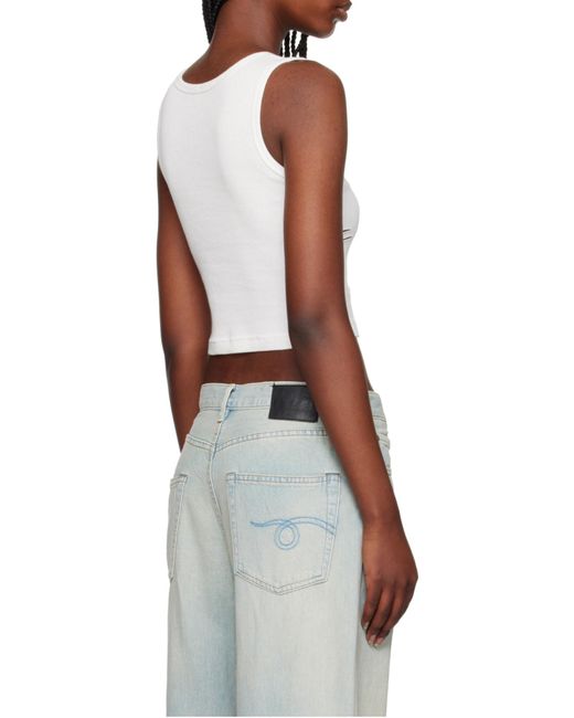 R13 White Destroyed Cropped Tank Top
