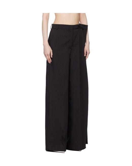 Pushbutton Black Side-Folded Wide-Leg Casual Pants