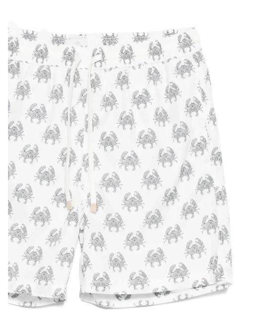 Eleventy White Elastic Waist Swim Trunks for men