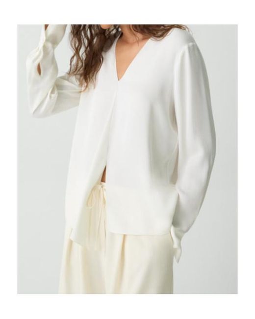 Theory White Relaxed V-Neck Blouse
