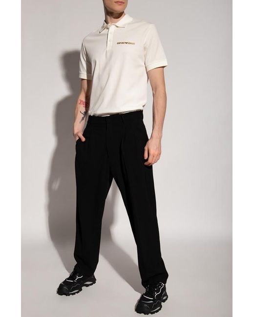 Emporio Armani White Sketch-Logo Cotton Polo Shirt for men