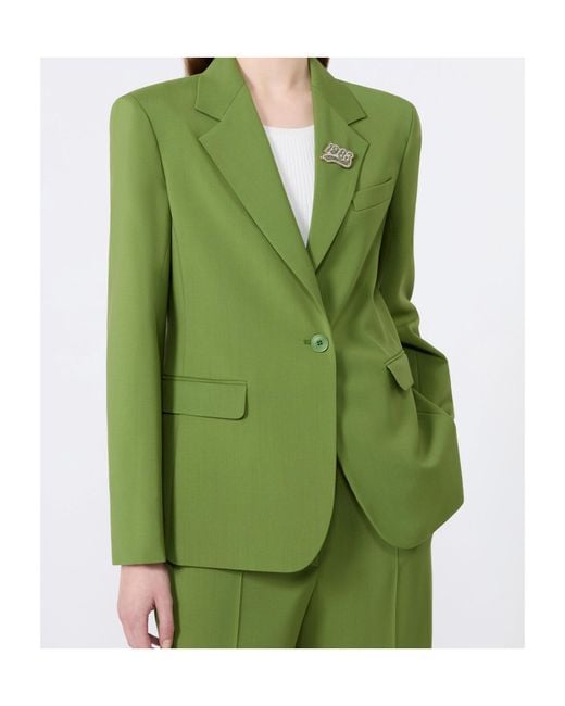 Weekend by Maxmara Green Lamine Single-Breasted Blazer