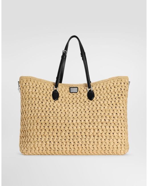 Dolce & Gabbana Natural Dg Logo Raffia-Effect Tote Bag for men