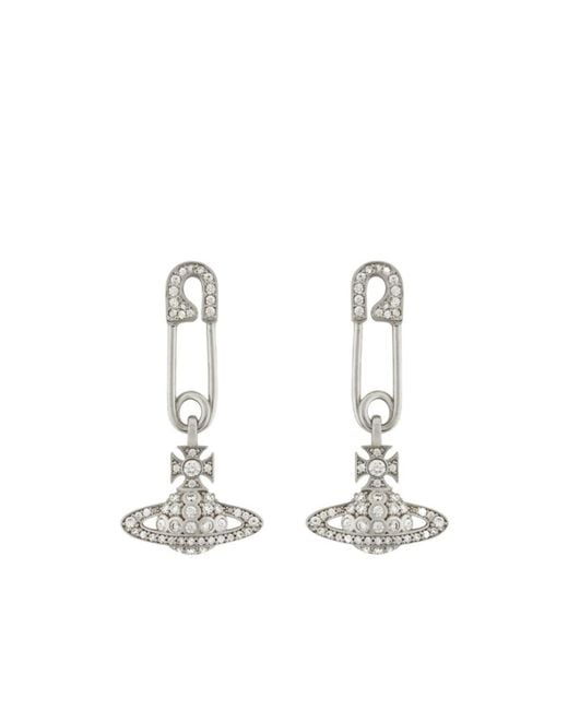 Vivienne Westwood White Lucrece Safety Pin Drop Earrings