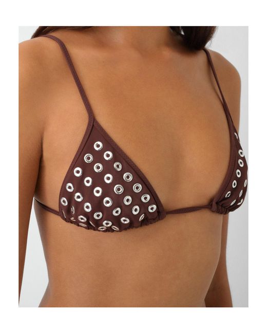 GIMAGUAS Brown Eyelet-Embellished Triangle Bikini Top