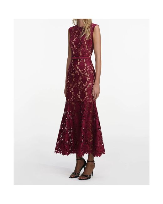 Self-Portrait Red Guipure Lace Midi Dress