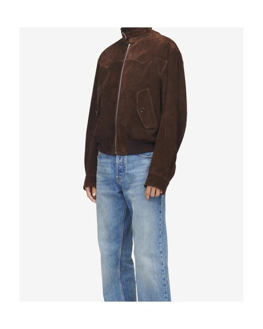 McQueen Brown Jacket With Belted Collar And Chain With T-Back Detail for men
