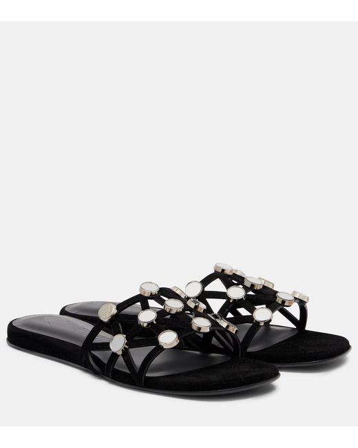 The Attico Black Checkered Suede Flat Slippers