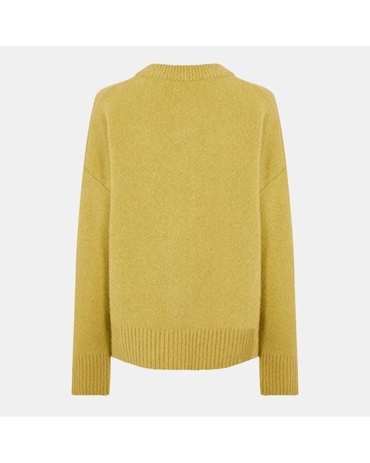 AMI Yellow Round-Neck Knit Cardigan