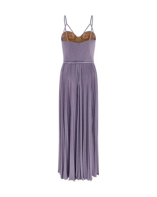 Elisabetta Franchi Purple Pleated Spaghetti Strap Maxi Dress