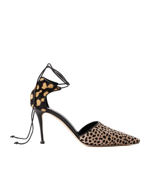 Manolo Blahnik White Calf Hair Animal-Print Pumps