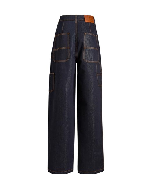 Etro Blue Stitched Wide-Leg Jeans